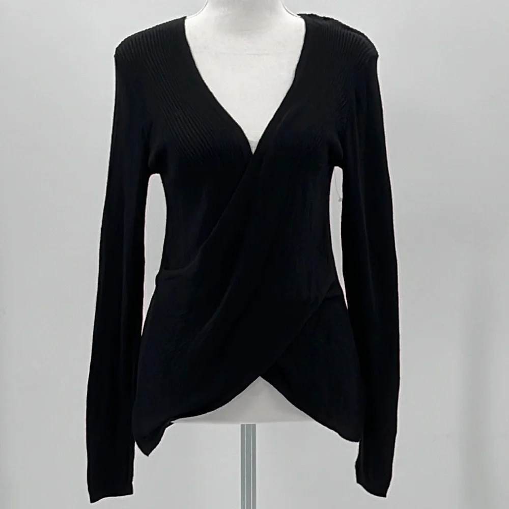 14th & Union Surplice Rib Knit Sweater in Black - NWOT - Size Small